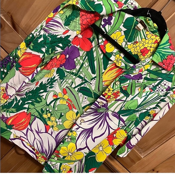 Retro JcPenny Vibrant Tropical Floral Button-Up Shirt- sz 12 - Picture 2 of 6